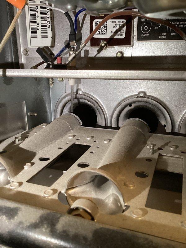 Responded to customer call regarding heat issue with Lennox furnace displaying an igniter error code. Upon inspection, diagnosed a dirty flame sensor inhibiting proper operation. Cleaned flame sensor, verified ignition sequence, and monitored system operation through a complete cycle to confirm proper functioning of the unit.