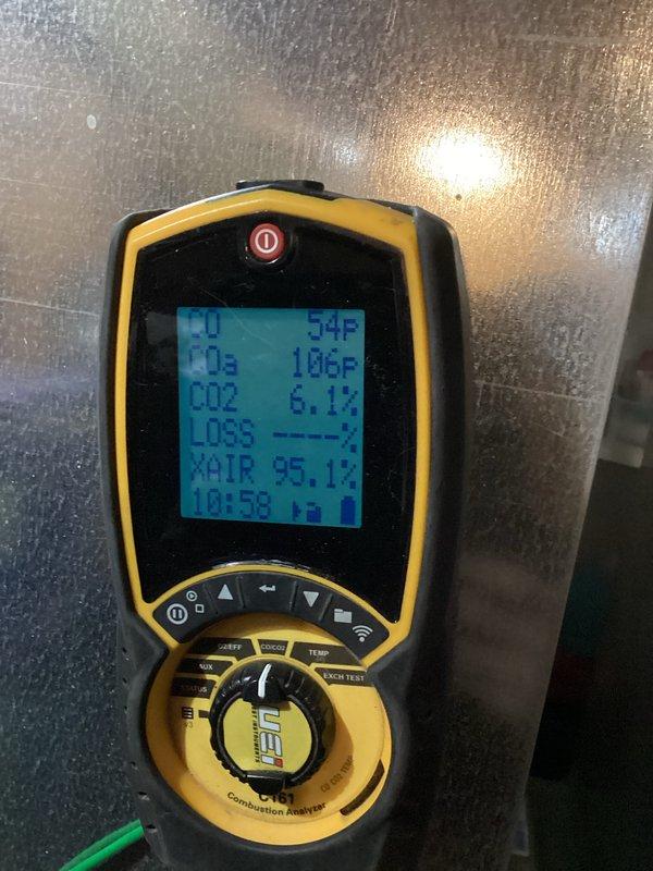 Performed annual preventative maintenance tune-up on customer's furnace as per agreement. Conducted comprehensive combustion analysis with readings of CO2 at 6.1% and excess air at 95.1%. All system components were inspected and adjusted to ensure optimal performance with no issues detected.