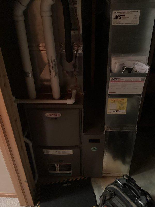 Diagnosed excessive noise from Lennox furnace system; determined inducer motor failure was the source of the issue. Removed access panel to inspect internal components and replaced defective inducer motor assembly. System now operating normally with proper ventilation and no unusual noise.