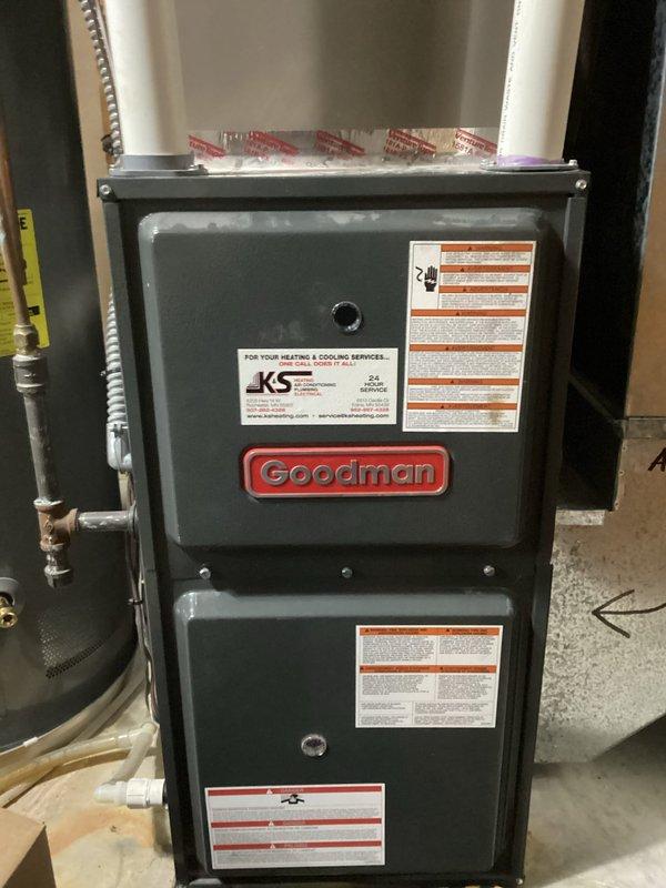 Responded to no-heat complaint on Goodman furnace that had previously received temporary repair from another company. Diagnosed system malfunction and successfully installed new factory-specified inducer motor (part #0171M00001) to restore proper heating functionality. System tested and confirmed operational.