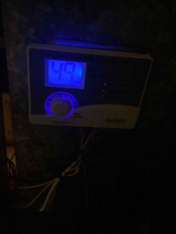 Responded to humidity control issue with Aprilaire system. Diagnostic testing revealed a severed outdoor temperature sensor wire. Successfully repaired wire connection, restoring proper system functionality and humidity control.