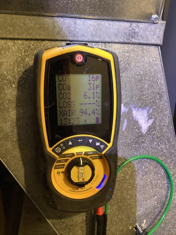 Performed scheduled furnace preventive maintenance inspection. Conducted combustion analysis to verify proper furnace operation with readings showing acceptable combustion efficiency (94.4% XAIR). Inspected exterior venting system, confirming proper installation and adequate clearance of PVC exhaust/intake pipes.