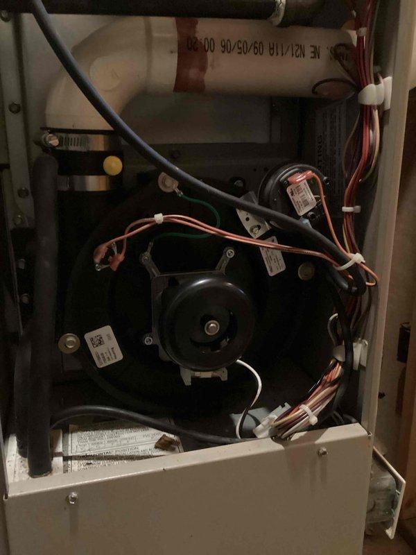 Responded to no heat complaint on customer's furnace. Upon inspection, discovered failed inducer motor. Removed and replaced inducer assembly, restoring proper system operation and heat production.