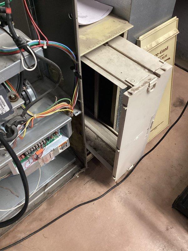 Responded to no-heat call for aging furnace (10+ years). Diagnostic testing revealed failed heat exchanger causing unit to blow cold air. Due to age and condition of equipment, connected homeowner with project manager to discuss replacement options rather than repair.