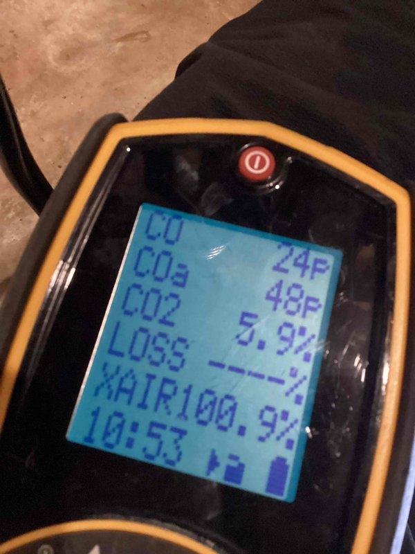 Performed comprehensive 1X air handler tune-up. Conducted diagnostic testing using gas analyzer to verify CO and CO2 levels were within acceptable parameters. Inspected PVC ventilation system with proper labeling and connections. System functioning normally after service.