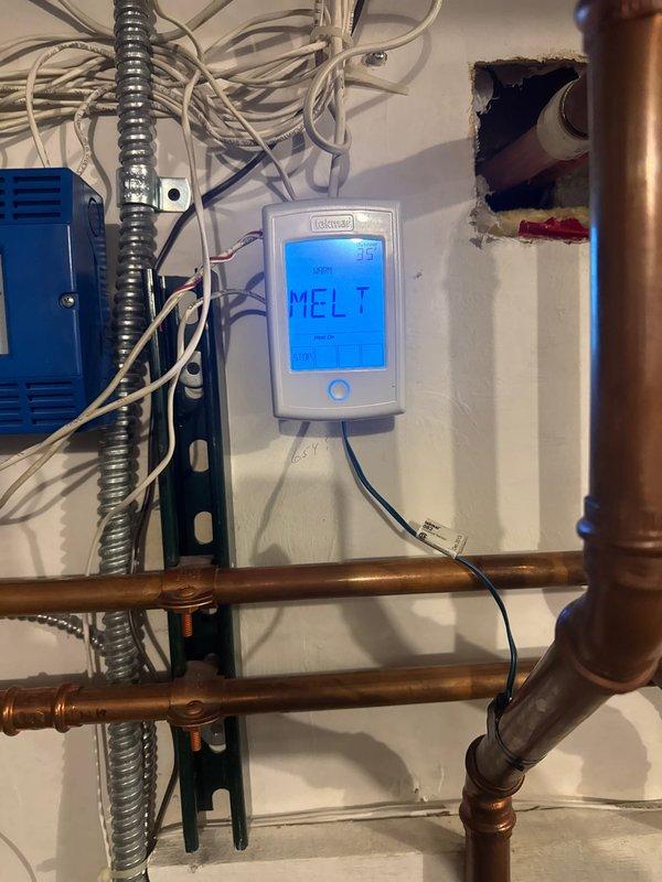 Responded to callback for infloor heating system malfunctions. Diagnosed overheating zones and frost formation on snowmelt loops due to faulty manifold actuators failing to shut off properly. Identified need for manifold replacement and insulation of snowmelt lines to prevent condensate buildup. Will arrange for estimate through Tod.