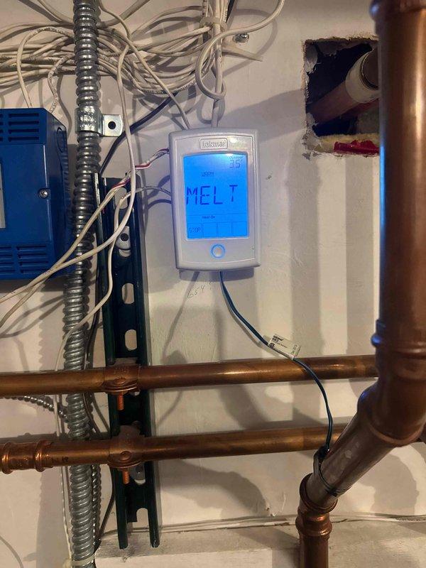 Responded to callback for infloor heating system malfunctions. Diagnosed overheating zones and frost formation on snowmelt loops due to faulty manifold actuators failing to shut off properly. Identified need for manifold replacement and insulation of snowmelt lines to prevent condensate buildup. Will arrange for estimate through Tod.