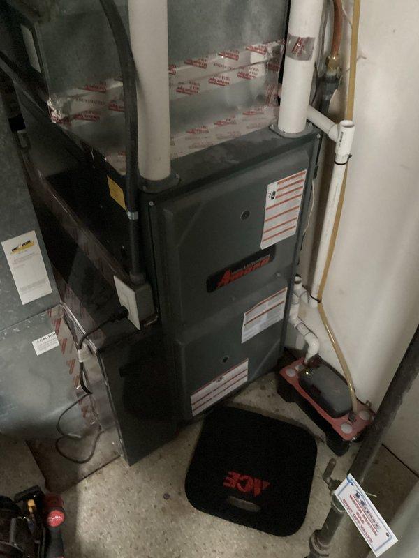 Performed scheduled tune-up service on an Amana furnace system located in utility area. Conducted comprehensive inspection and maintenance including system function checks, component cleaning, and verification of proper operation. Unit is now operating within normal parameters with no issues identified.