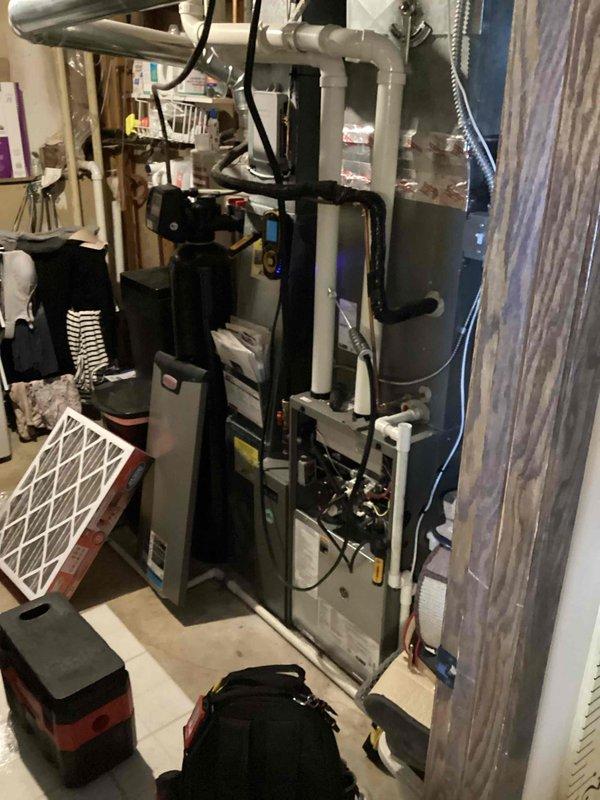 Performed scheduled furnace preventive maintenance assessment. Conducted combustion analysis using UEi C161 analyzer, verifying proper CO2 levels and combustion efficiency. Inspected all system components including ventilation network, electrical connections, and filter condition in residential basement installation.