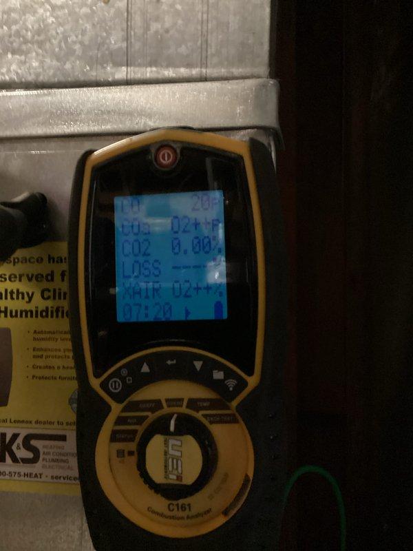 Performed scheduled furnace preventive maintenance assessment. Conducted combustion analysis using UEi C161 analyzer, verifying proper CO2 levels and combustion efficiency. Inspected all system components including ventilation network, electrical connections, and filter condition in residential basement installation.