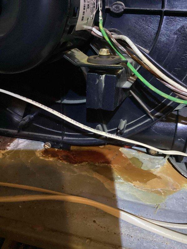 Diagnosed no heat complaint and identified multiple system failures including a defective thermostat, leaking inducer motor with significant water damage and rust, and a failing water heater. Replaced thermostat to restore basic functionality and connected customer with project manager to receive quote for complete system replacement (furnace, heat pump, and water heater).