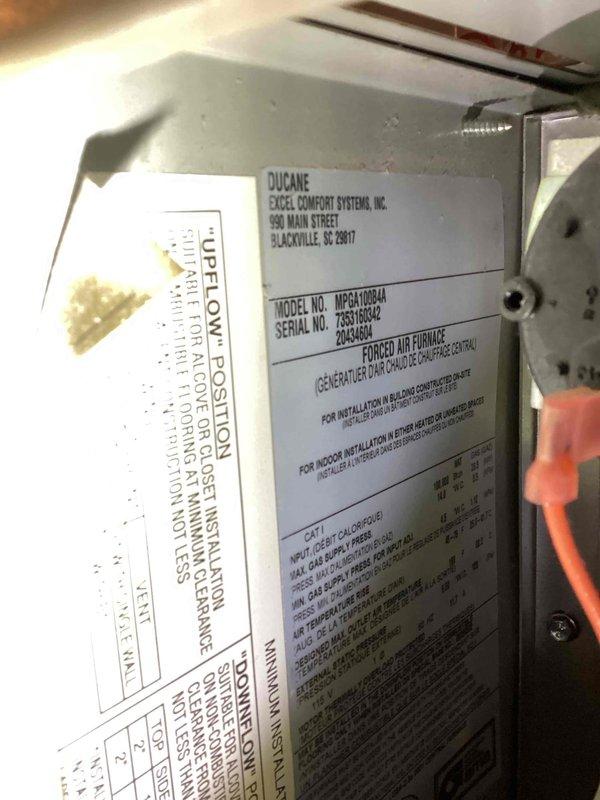 Performed scheduled tune-up service on Ducane Excel Comfort Systems furnace (Model MPG100B4A). Conducted comprehensive inspection of unit components, checked ductwork connections, and verified proper operation. System is functioning within normal parameters after service completion.