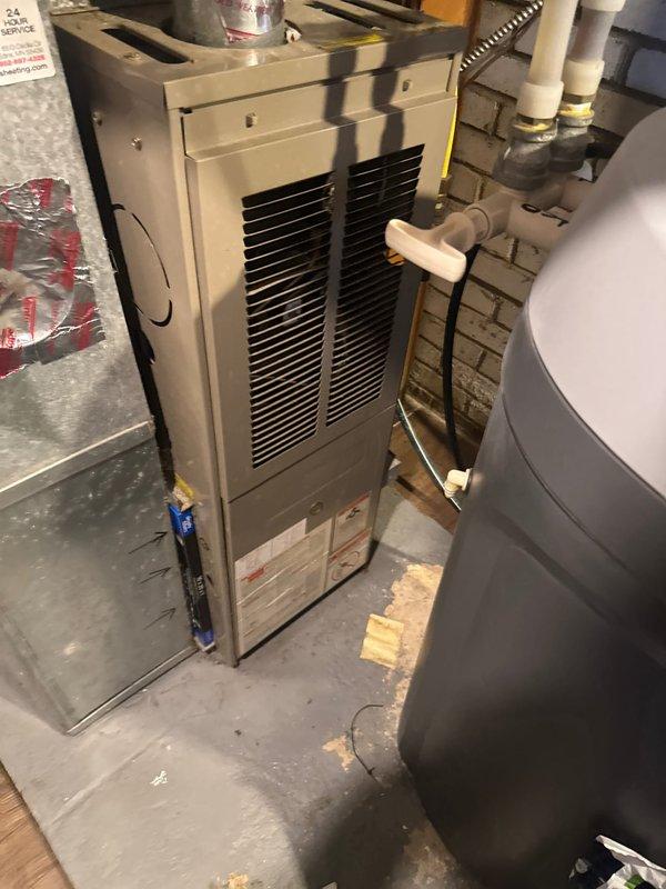 Diagnosed no heat complaint on aged furnace system. Identified and cleaned dirty flame sensor causing system failure. Carbon monoxide testing revealed unsafe levels (240 ppm); equipment was red tagged due to safety hazard. Scheduled follow-up for replacement estimate.