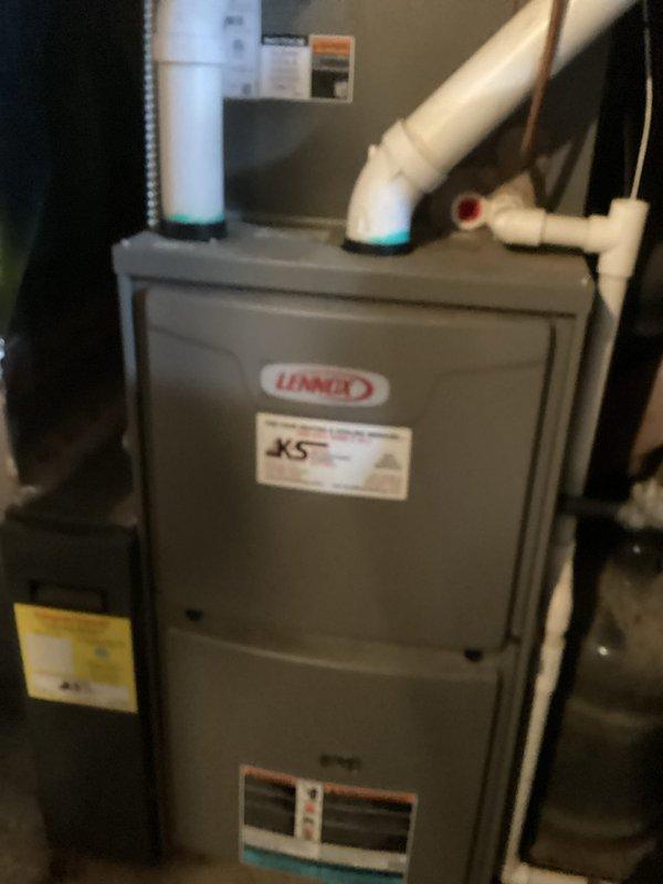 Performed routine maintenance tune-up on Lennox furnace system as per prepaid service agreement. Inspected ventilation system including PVC exhaust/intake pipes and verified all connections were secure. Unit was fully operational with no issues detected upon completion of service.
