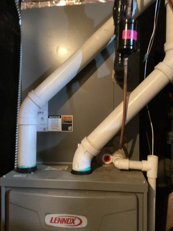 Performed routine maintenance tune-up on Lennox furnace system as per prepaid service agreement. Inspected ventilation system including PVC exhaust/intake pipes and verified all connections were secure. Unit was fully operational with no issues detected upon completion of service.
