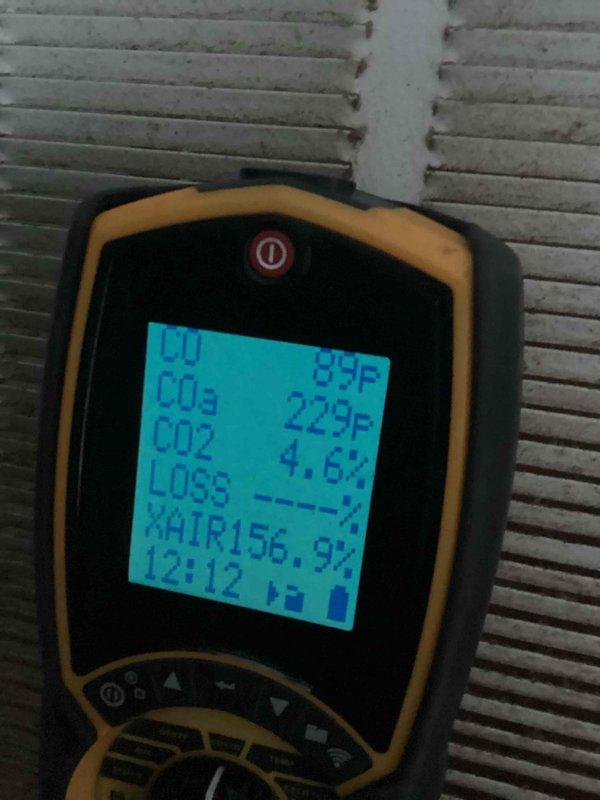 Performed scheduled furnace tune-up and conducted combustion analysis revealing elevated CO levels (89F), CO₂ at 4.6%, and excessive air at 156.9%. Upon inspection of heat exchanger, noted significant deterioration and informed customer that unit is approaching end of service life. Completed necessary adjustments to maintain safe operation for current heating season.