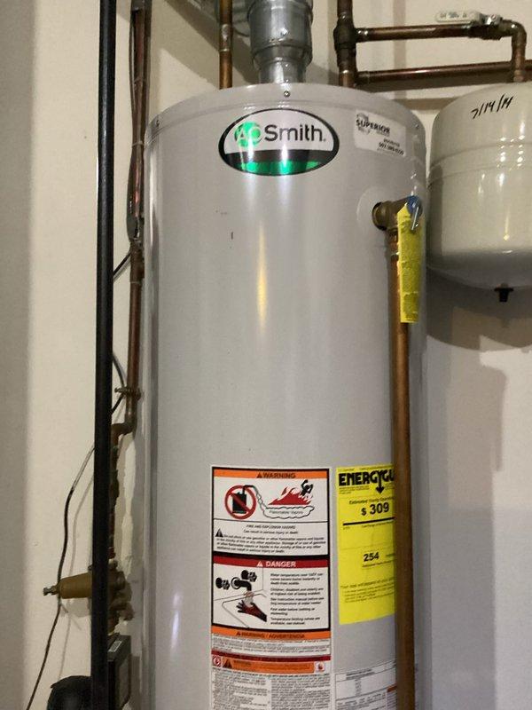 Responded to service call for A.O. Smith water heater with no hot water and flashing indicator light. Diagnosed issue as extinguished pilot light. Relit pilot successfully and restored unit to normal operation, informing customer that full hot water capacity (40 gallons) would be available within one hour.
