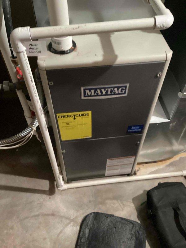 Performed scheduled preventive maintenance on customer's Maytag HVAC system. Conducted comprehensive tune-up with no issues found. System is operating within normal parameters. Inspected associated plumbing infrastructure and water heater connections. All shut-off valves and connections appear in good working condition.