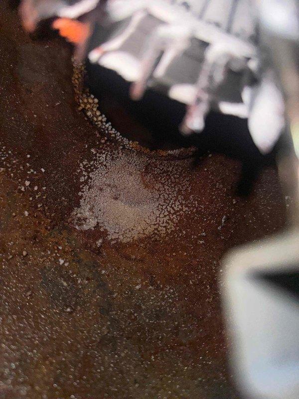 Responded to service call for no hot water. Inspection revealed a Bradford White 40-gallon natural gas atmospheric water heater with significant tank deterioration. Discovered active leak from tank bottom with extensive corrosion and rust damage indicating tank failure. Scheduled replacement service for Monday.