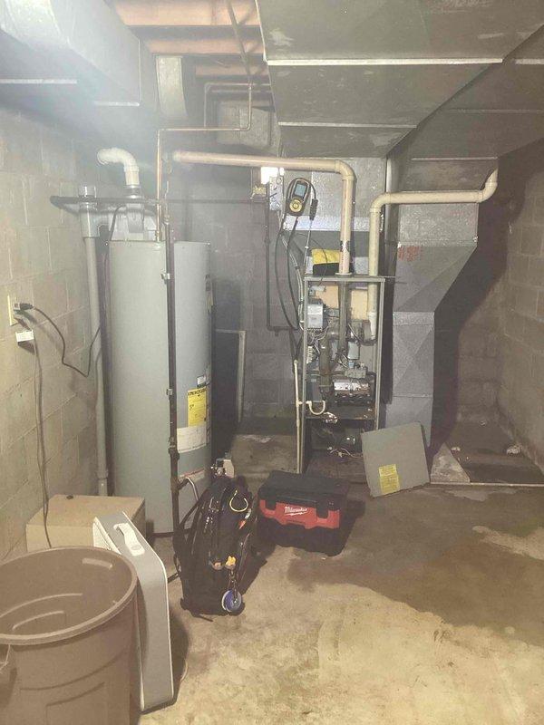 Diagnosed complete furnace failure due to cracked heat exchanger in commercial basement utility room. System deemed unsafe to operate. Connected customer with project manager to discuss necessary replacement options.