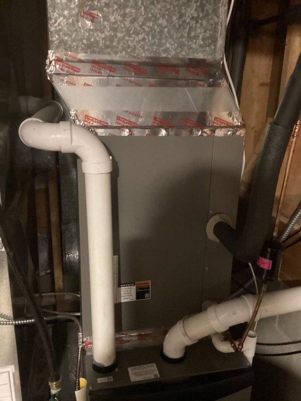 Performed scheduled tune-up service on the customer's furnace/air handler system. Inspected all components including PVC venting, condensate drainage, and electrical connections. System was found to be in good working order with no issues identified. All operations verified and unit is functioning properly after service.