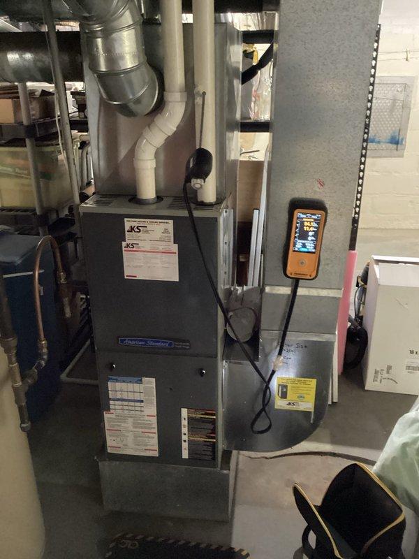 Performed scheduled maintenance on American Standard furnace system. Inspected all components including blower motor assembly, electrical connections, and control board. All systems functioning properly with no issues identified.