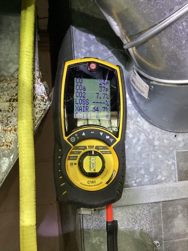 Performed scheduled preventative maintenance on furnace. Conducted combustion analysis using Fieldpiece C161 analyzer to verify proper operation and efficiency. All system parameters were found within acceptable ranges and service was completed successfully.