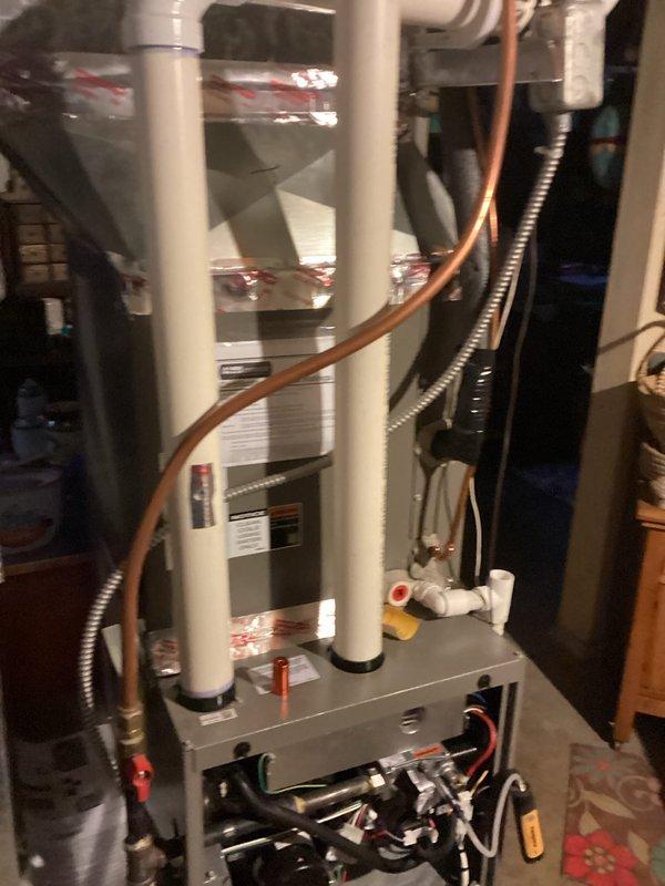 Conducted scheduled one-time air handler tune-up on residential HVAC system. Performed comprehensive maintenance procedures on furnace unit with associated ductwork and PVC ventilation components. System was found to be in proper working condition after service completion.
