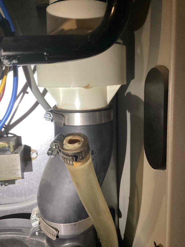 Responded to furnace service call for water leakage. Diagnosed broken condensate vent drain as the source of the leak. System still providing heat. Ordered replacement part to repair the condensate drainage system.