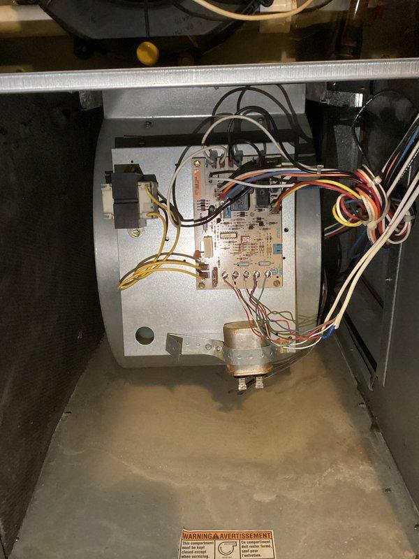 Responded to no heat call on aging furnace system. Diagnosed restricted airflow due to incompatible filter type causing performance issues. Performed standard maintenance and advised customer to use fiberglass filters instead of current restrictive filter to ensure proper system operation and prevent future heating failures.