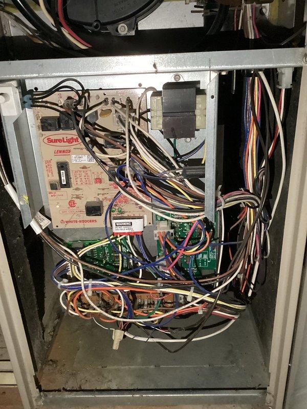 Responded to no-heat call for Lennox furnace. Diagnosed issue as insulation debris obstructing blower wheel operation, causing unusual noise. Removed insulation material from blower assembly, restored proper airflow, and installed appropriate filter to prevent future blockage. System now operating normally.