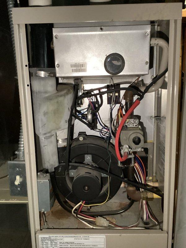 Responded to no-heat call for Lennox furnace. Diagnosed issue as insulation debris obstructing blower wheel operation, causing unusual noise. Removed insulation material from blower assembly, restored proper airflow, and installed appropriate filter to prevent future blockage. System now operating normally.