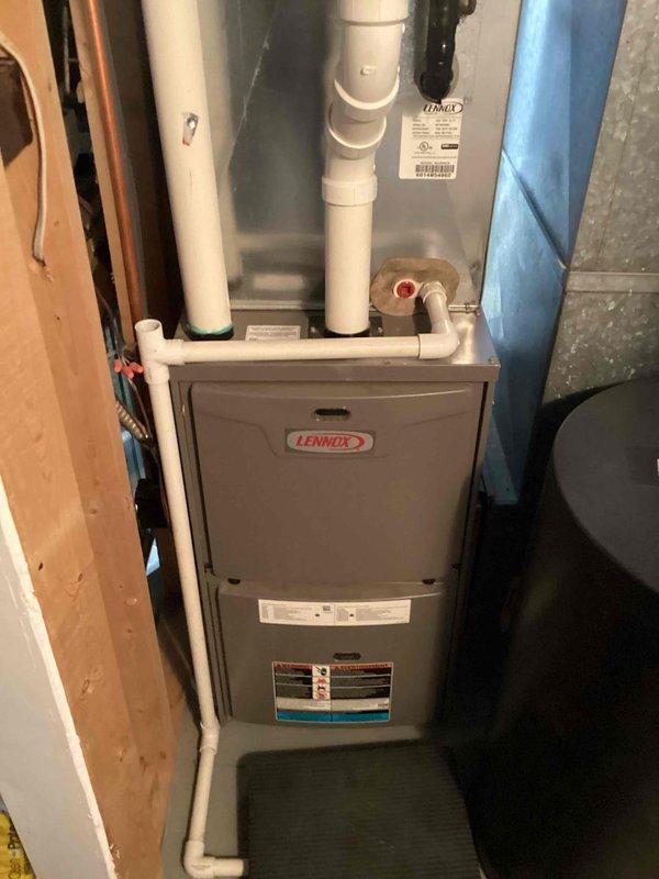 Performed scheduled preventative maintenance on Lennox furnace system. Completed comprehensive tune-up with inspection of all components including exhaust/intake PVC piping, pressure relief valve, and associated ductwork. System functioning properly with no issues identified.