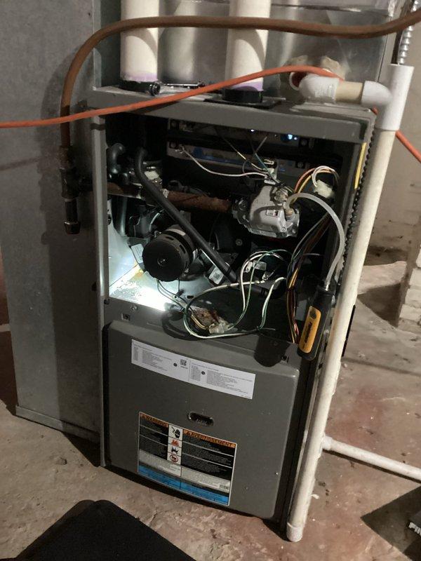 Performed comprehensive furnace tune-up on residential gas furnace unit. Inspected internal components including control board, gas valve, electrical connections, and ventilation system. Adjusted thermostat settings per customer request and verified proper system operation. All components functioning within normal parameters.