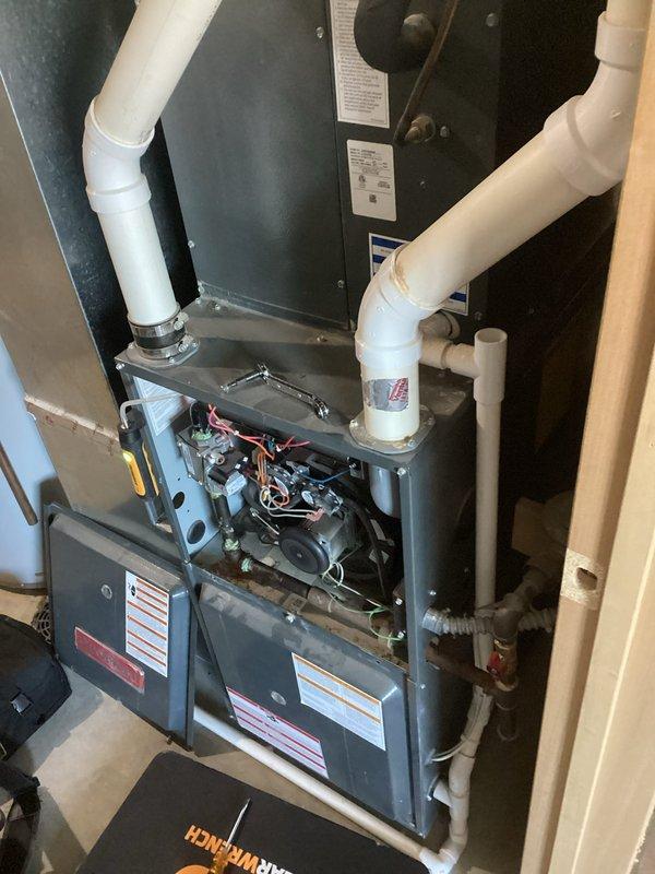 Performed scheduled tune-up on air handler system. Conducted comprehensive diagnostic testing with multi-parameter meter, checking temperature differentials, CO2 levels, and moisture readings. Inspected furnace components including wiring, motor assembly, and electronic controls, and verified proper operation of PVC ventilation/drainage system. All systems functioning normally after service.