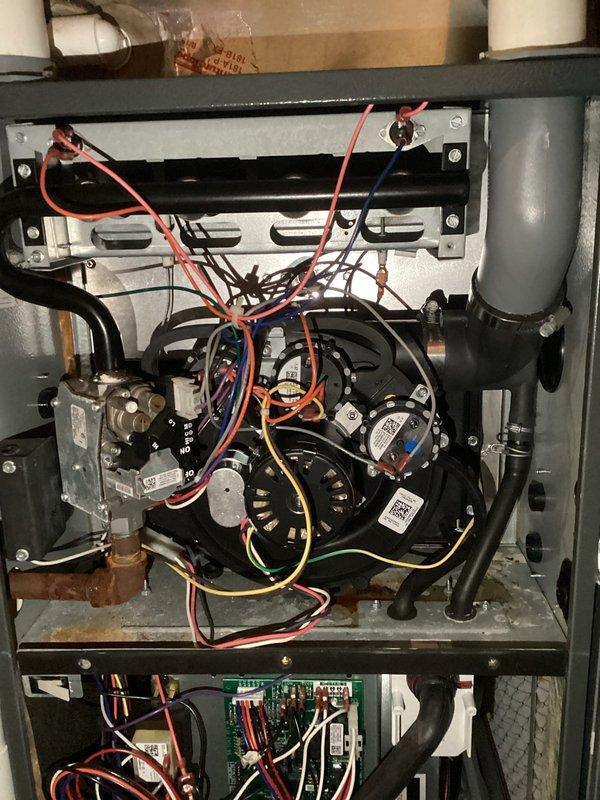 Successfully installed replacement draft inducer motor on furnace unit under parts and labor warranty. Verified proper electrical connections to control board and confirmed correct operation of the system after installation. Unit is now functioning normally with no issues observed during testing.