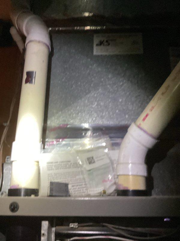 Performed scheduled maintenance tune-up on residential air handler furnace system. Inspected PVC vent pipes and connections for proper sealing. Unit was functioning normally with no issues identified. All maintenance procedures completed successfully.