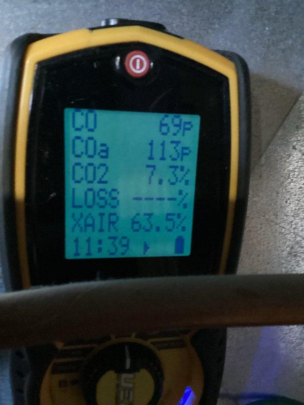 Performed scheduled preventive maintenance on a Lennox furnace system. Conducted combustion analysis with readings showing CO at 69p, CO2 at 7.3%, and excess air at 63.5%. Noted equipment age concerns and connected customer with project manager for potential replacement discussion.