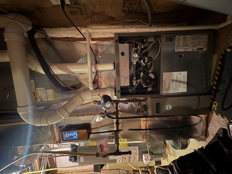 Performed scheduled preventative maintenance on residential HVAC system. Inspected furnace unit including blower motor, control board, wiring harnesses, and ventilation components. All systems appear to be in normal working condition with no visible issues detected.