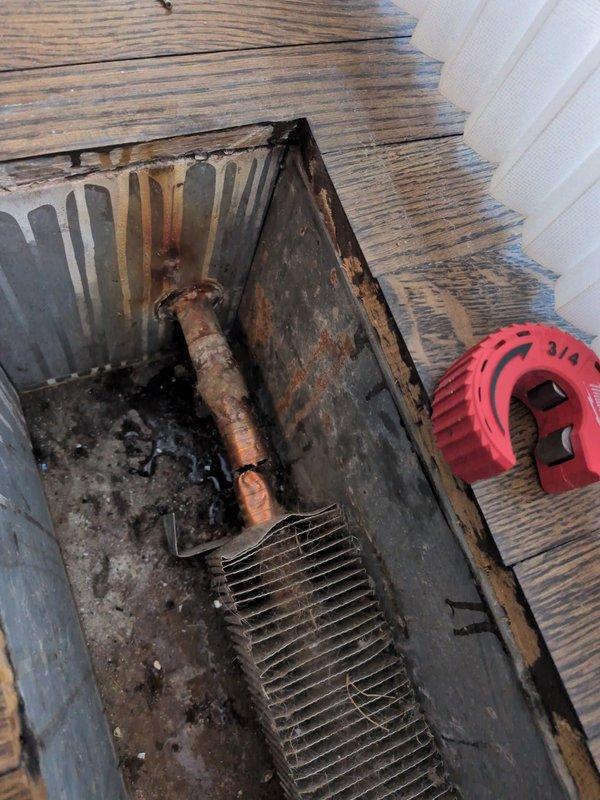 Responded to service call for hydronic boiler with pin hole leak in pipe. Diagnostic inspection revealed significant corrosion on copper piping and deteriorated components. Temporary repair completed; scheduled follow-up service for Friday to implement permanent solution.