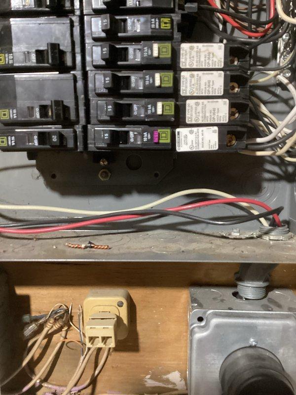 Responded to service call for garage breaker repeatedly tripping and non-functional bathroom outlet. Diagnosed failing circuit breaker as root cause. Replaced with new DF breaker to restore proper electrical function.