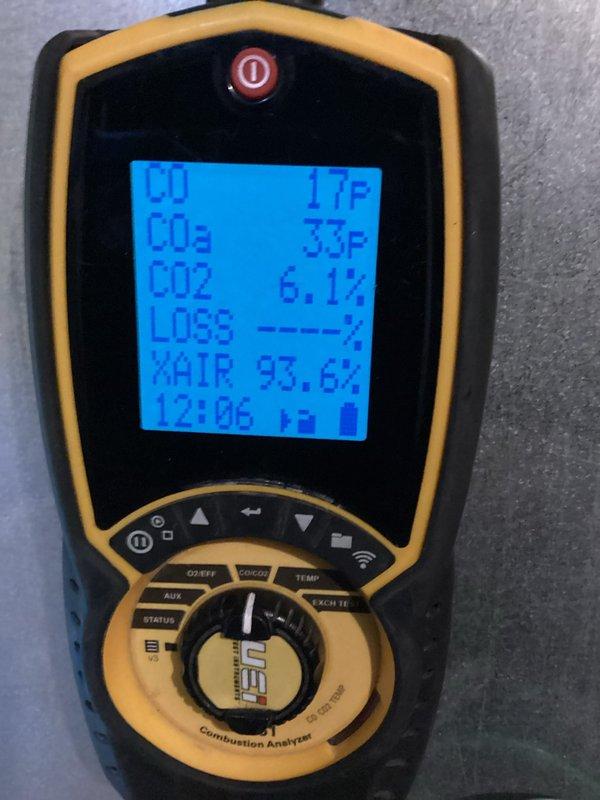 Performed scheduled maintenance on dual Bryant Plus 90 furnaces. Conducted combustion analysis with readings showing CO at 17P, CO2 at 6.1%, and air ratio at 93.6%. Inspected internal components including circuit board, wiring, and motor assembly. Completed system tune-up with no issues identified. Replaced filters on both units.