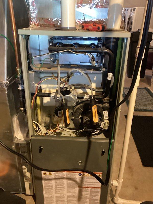 Performed scheduled preventative maintenance on furnace system. Completed comprehensive tune-up service including inspection of internal components, motor assembly, electrical connections, and ventilation system. All systems functioning properly with no issues identified.