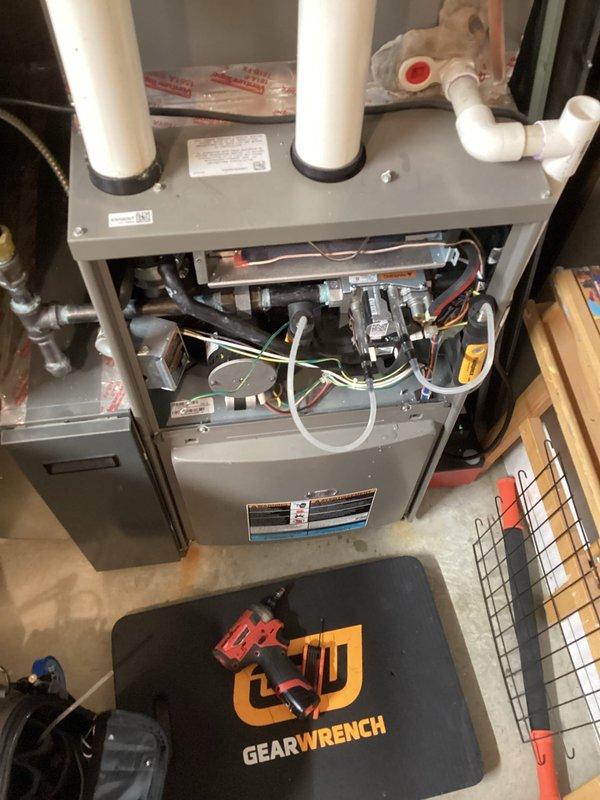 Performed scheduled maintenance agreement tune-up on residential furnace system. Inspected all components including heat exchanger, burners, and PVC venting. Unit was found in normal operating condition with no issues identified. All services completed according to manufacturer specifications.