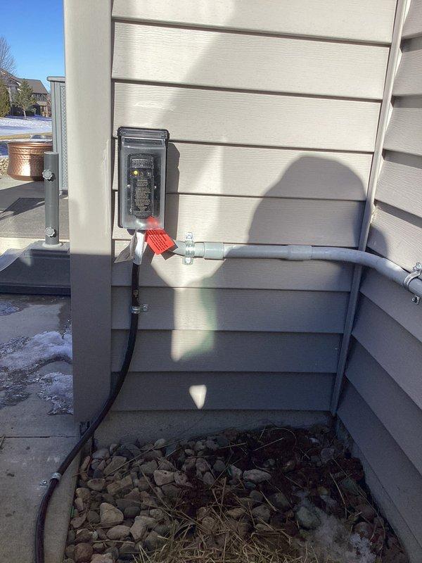 Installed dedicated circuit for hot tub per approved estimate, including proper wiring from main panel to exterior disconnect. Mounted weatherproof disconnect on exterior wall with appropriate conduit connections and completed final connections to prepare for hot tub installation.