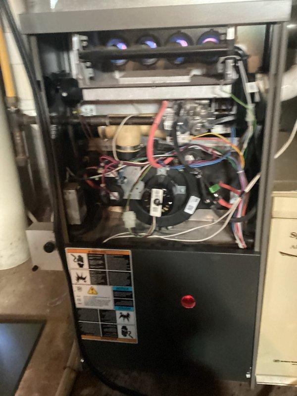 Performed preventative maintenance agreement service on gas furnace. Inspected burner assembly, verified proper flame pattern, and checked all electrical connections. All components functioning properly; system tuned up and left in good working order.