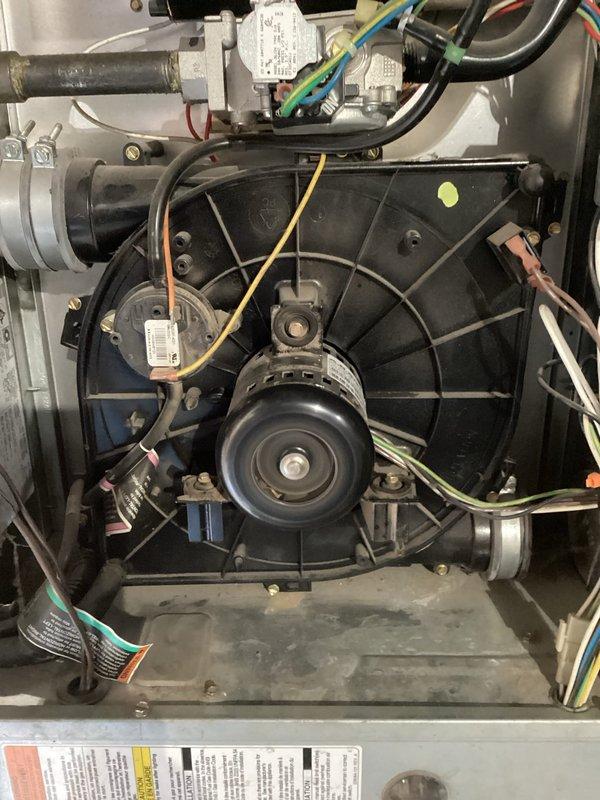 Diagnosed loud noise and vibration issues with furnace during startup. Inspection revealed failing inducer motor creating abnormal noise and deteriorating blower motor assembly. Recommended replacement of these critical components or full system replacement to restore proper operation and prevent complete failure.
