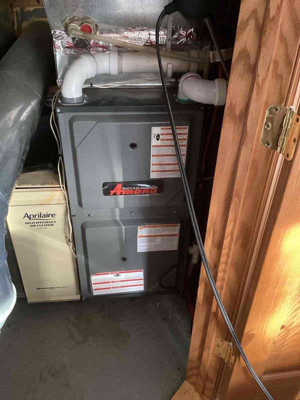 Conducted scheduled preventative maintenance service on Amana furnace system and Aprilaire air cleaner/humidifier unit. Performed comprehensive inspection of internal components including electrical connections, fan assembly, and ventilation system. All systems functioning within normal parameters upon completion of maintenance.