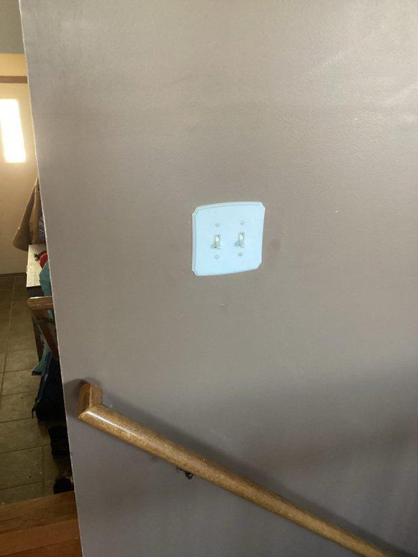 Installed customer-provided ceiling fan in living room, running 3-wire cable from existing 2-gang switch box to center of room between railing and exterior wall. Removed old kitchen light fixture that exhibited burnt plastic smell during extended operation and replaced with new customer-provided fixture, ensuring all installations meet electrical code requirements.