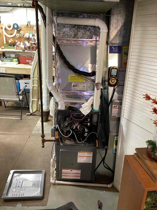 Completed scheduled Preventative Maintenance Agreement (PMA) service on residential furnace unit. Performed comprehensive inspection of the system including the furnace, ductwork, PVC exhaust ventilation, and electrical connections. All components were found to be in proper working order with no issues requiring immediate attention.